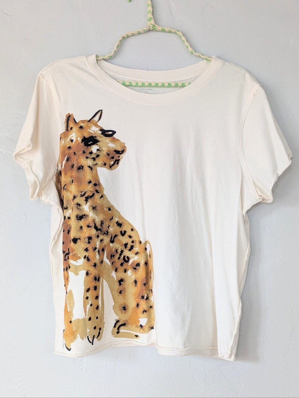 Anthropologie Lou Lou Avenue Leopard Graphic Tee Ivory Small NWOT